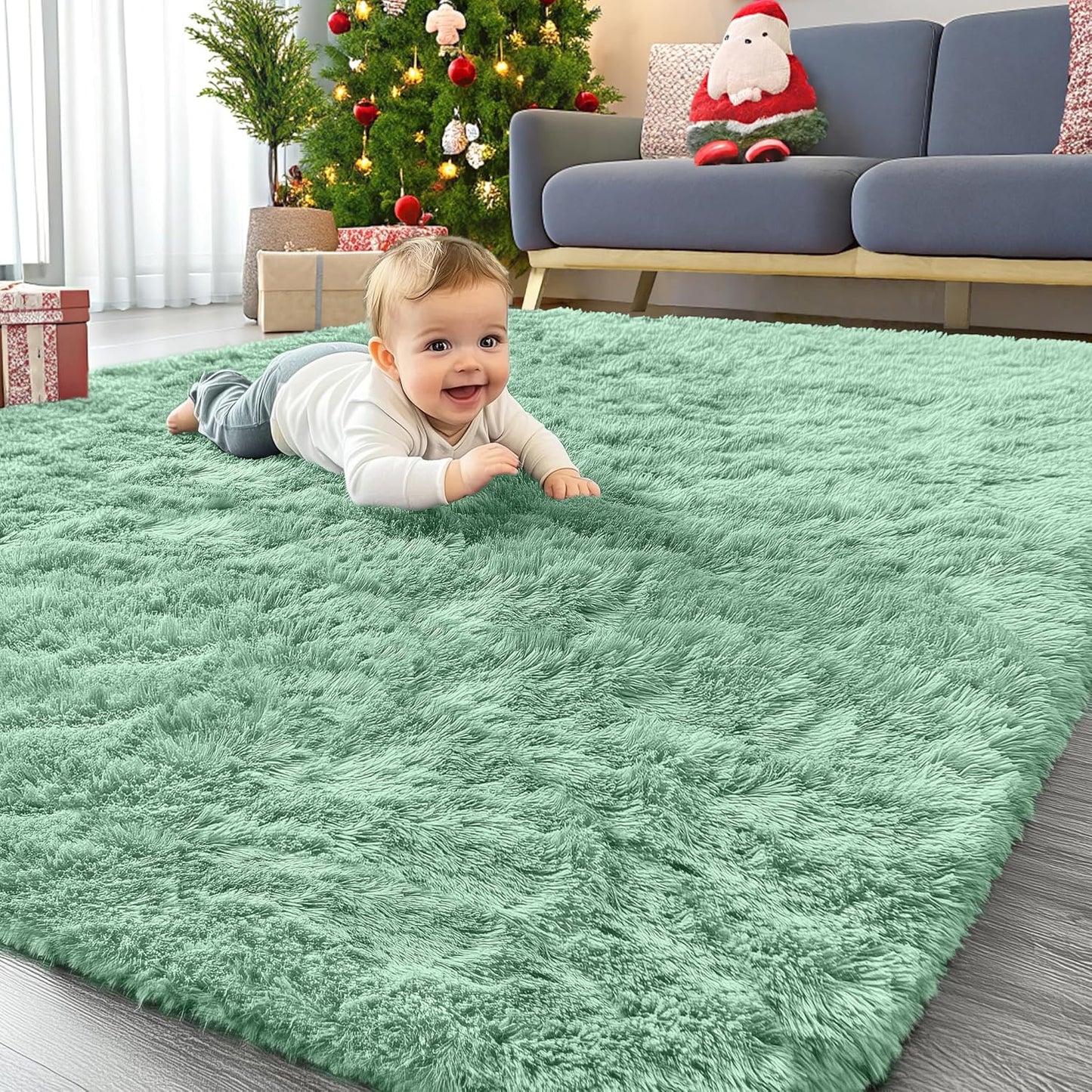 OLANLY Area Rugs - Soft Fluffy Shaggy Indoor Carpet for Kids | Machine Washable 4x5.9 ft in Mint Green