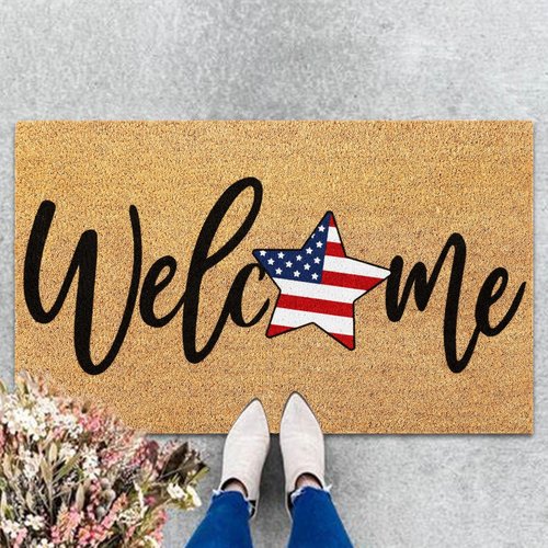 FYSUIMU Patriotic Coir Door Mat - Non-Slip American Flag Design | 4th of July Home Decor, 16.5 x 29 Inch