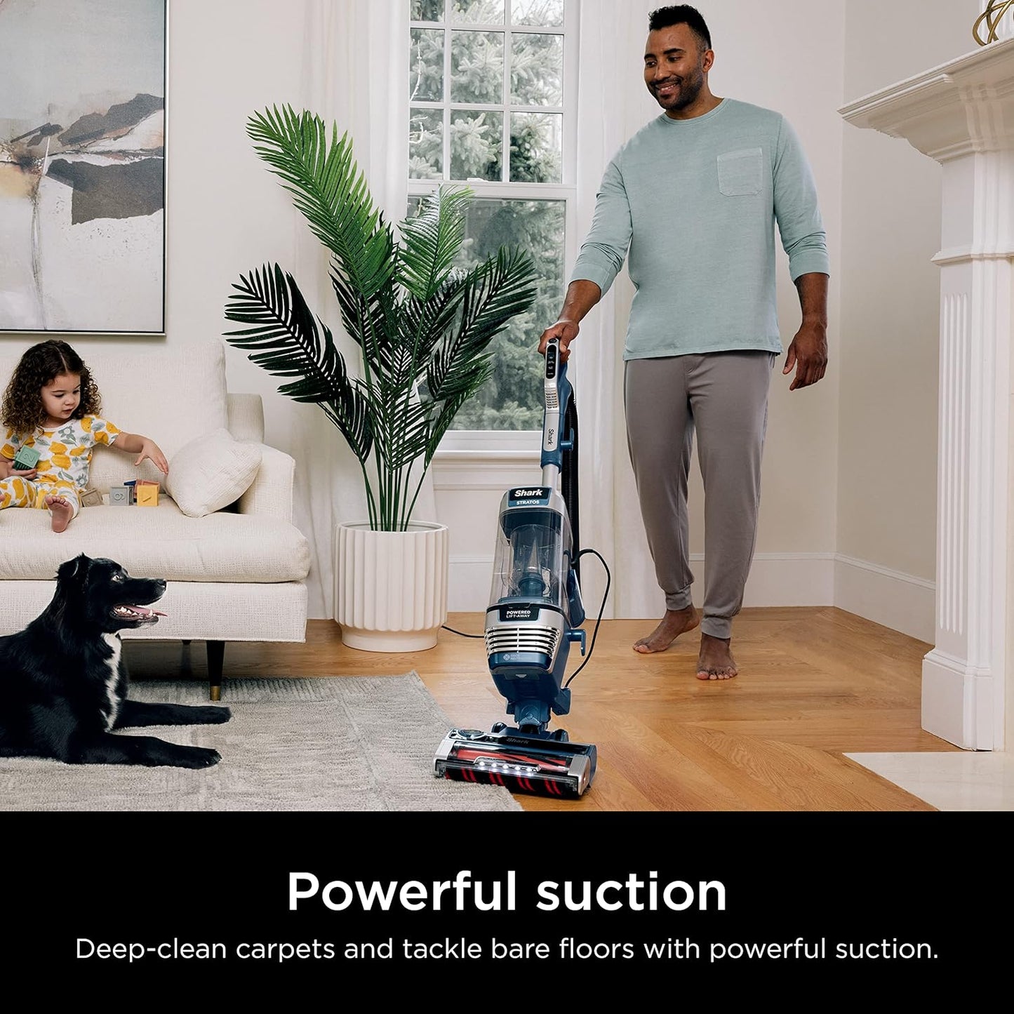 Shark Stratos Upright Vacuum - DuoClean PowerFins & HairPro | Self-Cleaning Brushroll, Navy AZ3002