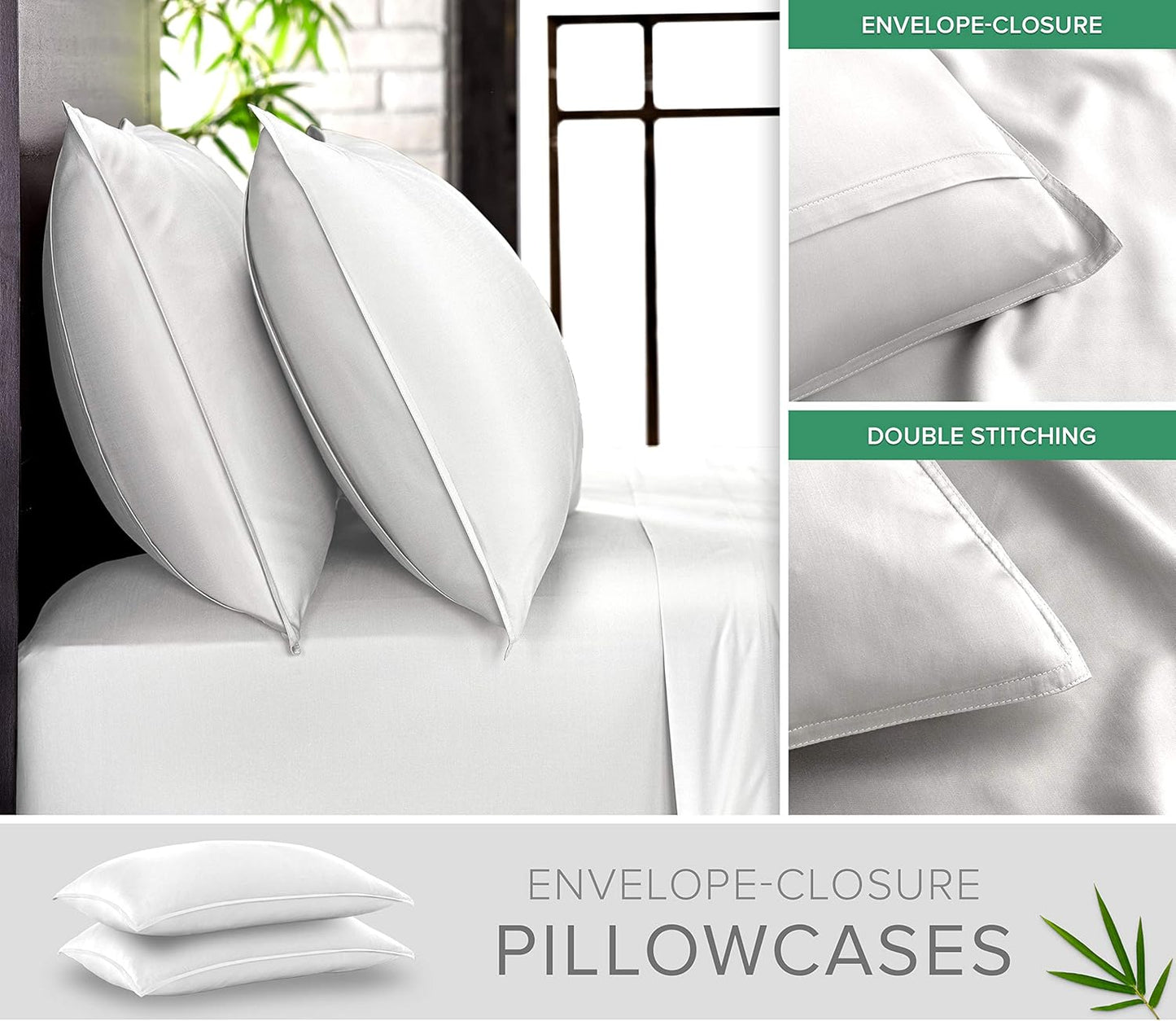 Pure Bamboo King Sheets - 100% Organic Viscose Bed Sheet Set, Soft & Cooling | Double Stitching, White