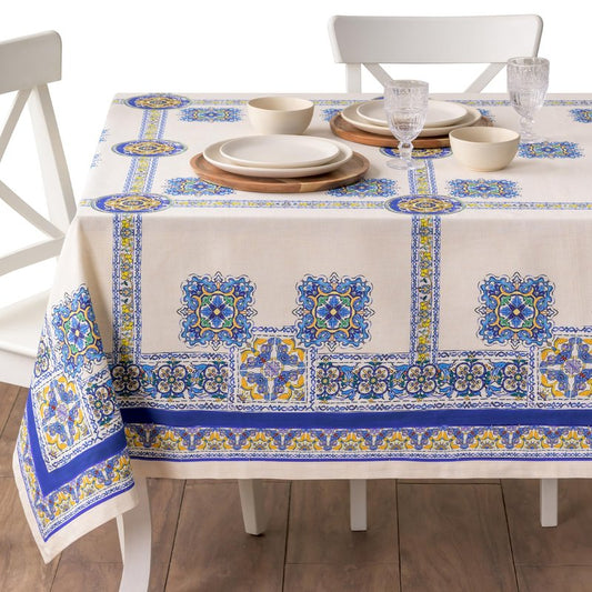 Maison d' Hermine Premium Table Cloth Rectangle Table 100% Combed Cotton 90 x 70 Inches Tablecloth Reusable Decorative for Dining Room, Farmhouse, Home, Party, Festive & Wedding - Sciacca