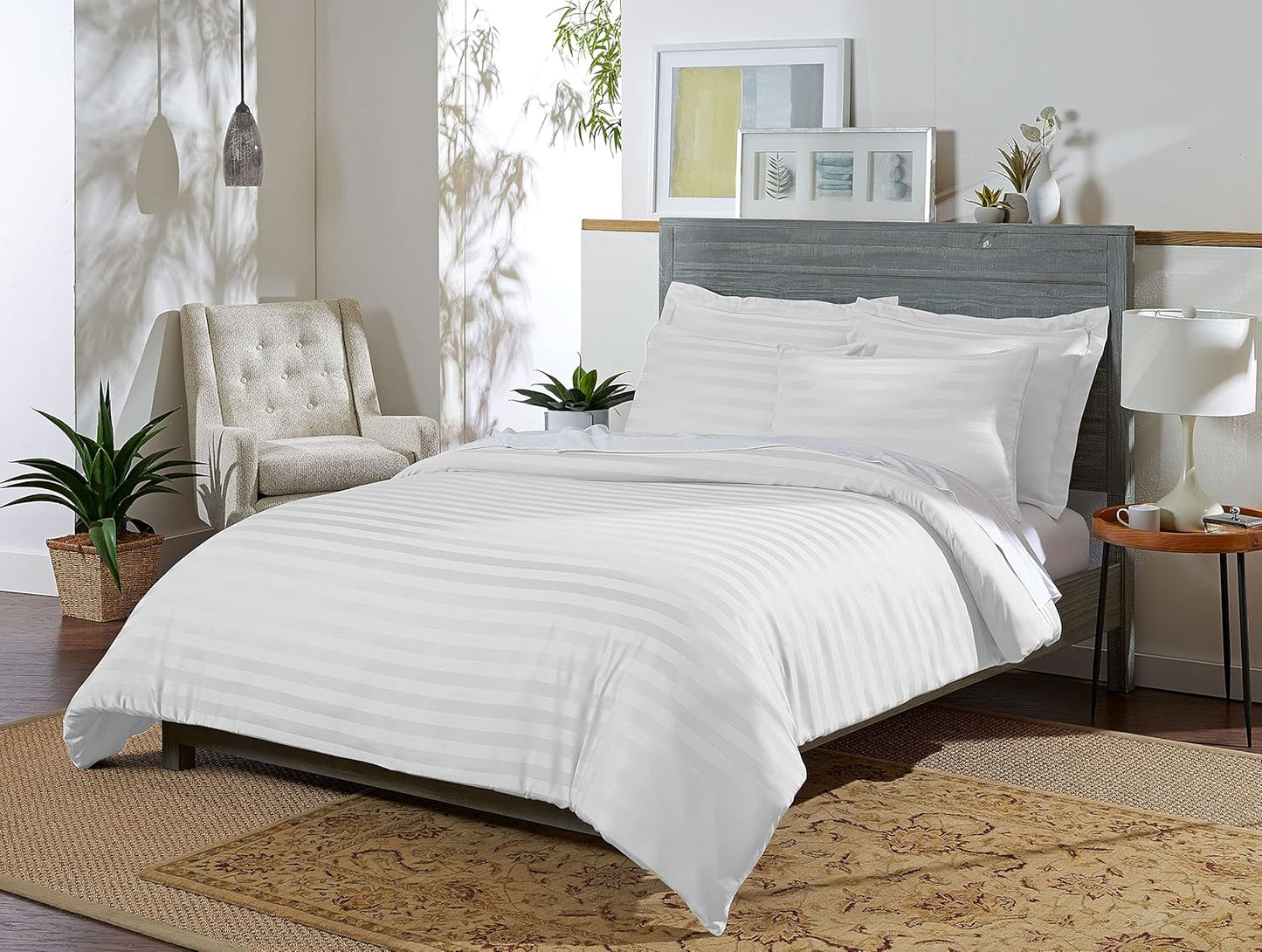 Pure Bamboo King Duvet Cover Set - Luxuriously Soft 100% Organic Viscose | Includes 2 Pillowcases (Jacquard White)
