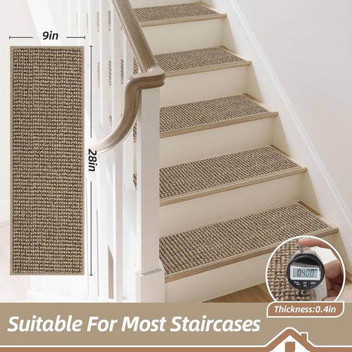 BEQHAUSE Non-Slip Carpet Stair Treads - Machine Washable Indoor Runners for Kids & Pets | 28"x9", Taupe, 15pcs