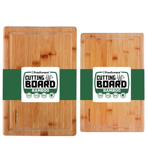 Bamboo Cutting Boards for Kitchen with Juice Groove [Set of 2] Wood Cutting Board for Chopping Meat, Vegetables, Fruits, Cheese, Knife Friendly Serving Tray with Handles