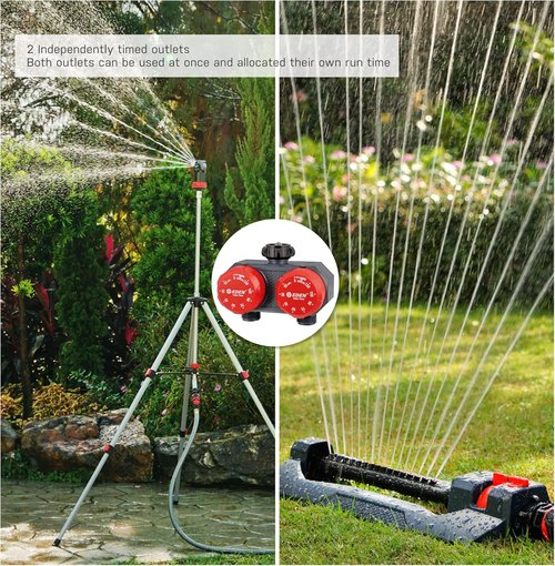 Eden 25124 Mechanical Watering Timer - 2-Zone Control for Efficient Garden Irrigation | Red & Grey