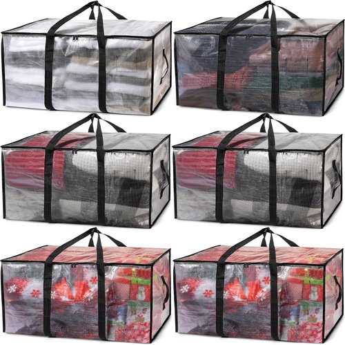 ClearSpace Oversized Moving Bags - Heavy-Duty Storage Bags with Backpack Straps & Zippers | 6 Pack for Easy Moving & Organization