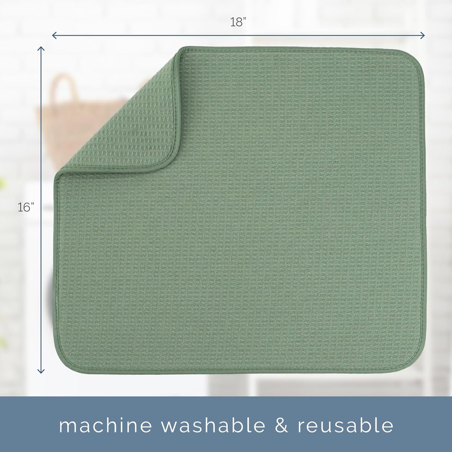 S&T INC. Dish Drying Mat - Absorbent Microfiber Kitchen Counter Pad, 16” x 18”, Large Sage Green