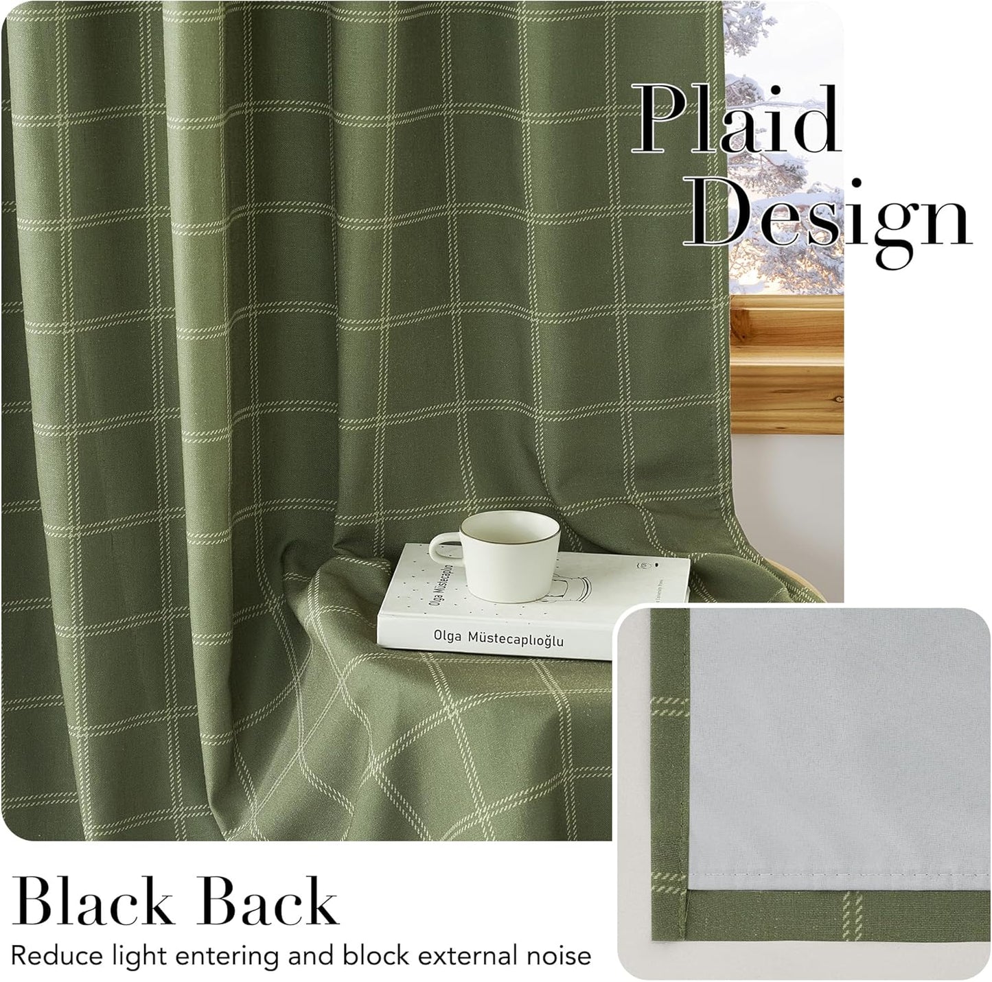 NICETOWN Buffalo Plaid Blackout Curtain Panels - Thermal Insulated Drapes, Moss Green | 52" W x 84" L