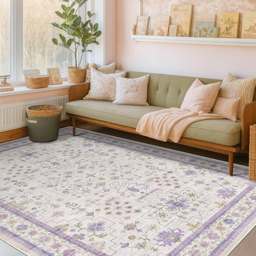 Hazo Haus 6x9 Lavender Area Rug - Non-Slip, Washable, Stain-Resistant for Bedroom & Playroom