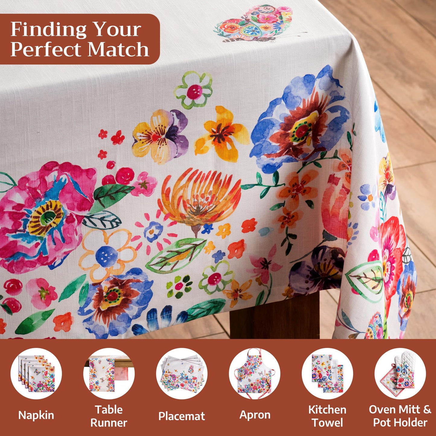Maison d' Hermine Table Cloth Rectangle Table 100% Cotton 60 x 108 Inches Tablecloth Reusable Decorative for Dining Kitchen Farmhouse Gifts for Mothers Day Spring Summer- Happy Florals - High Summer