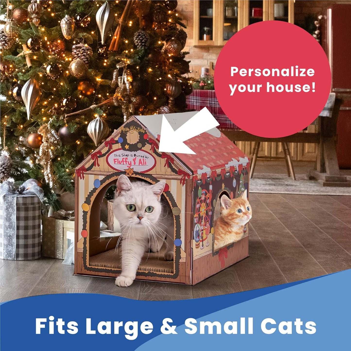 LiBa Cat House - Cardboard Cat Bed with Scratch Pad & Catnip | Indoor Cat Scratcher for Cozy Comfort