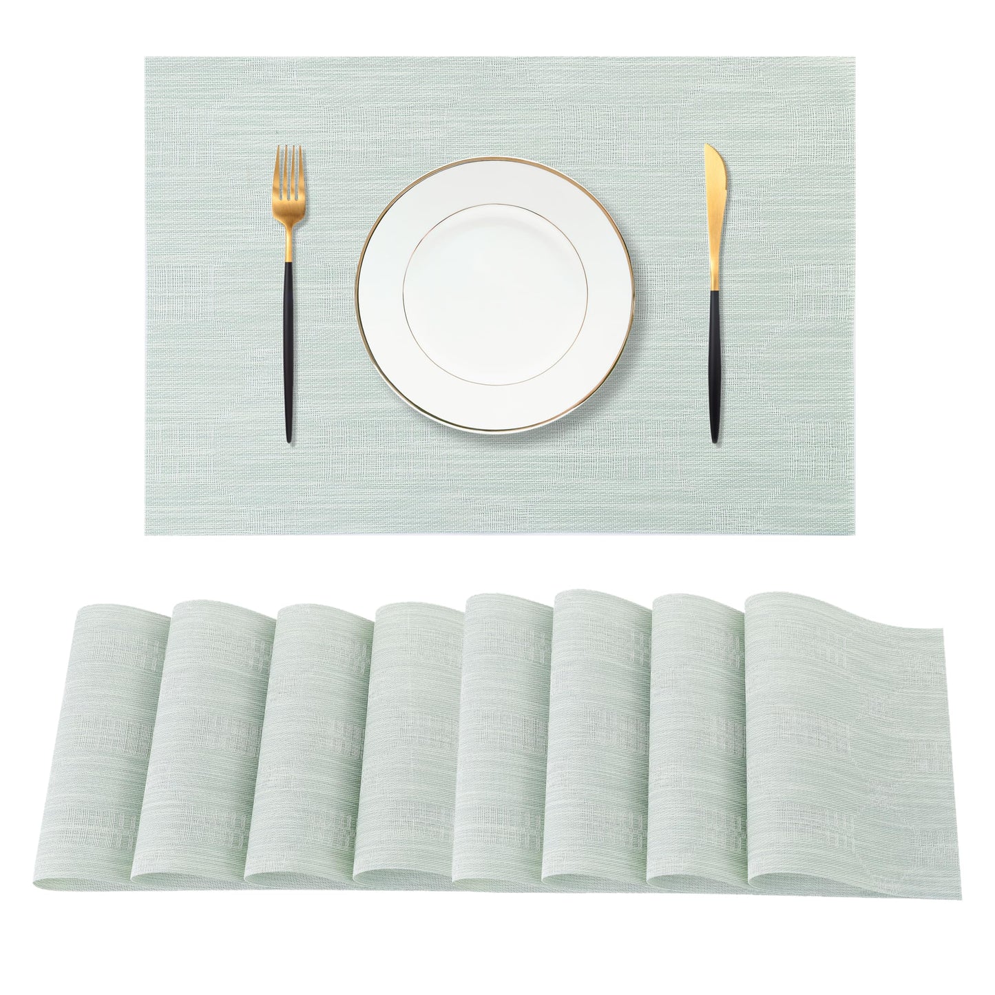 Leetaltree Mint Cream Placemats Set of 8 - Heat Resistant Non-Slip Place mats for Dining Table, Washable Durable PVC Vinyl Woven Table Mats（Mint Cream, 8）