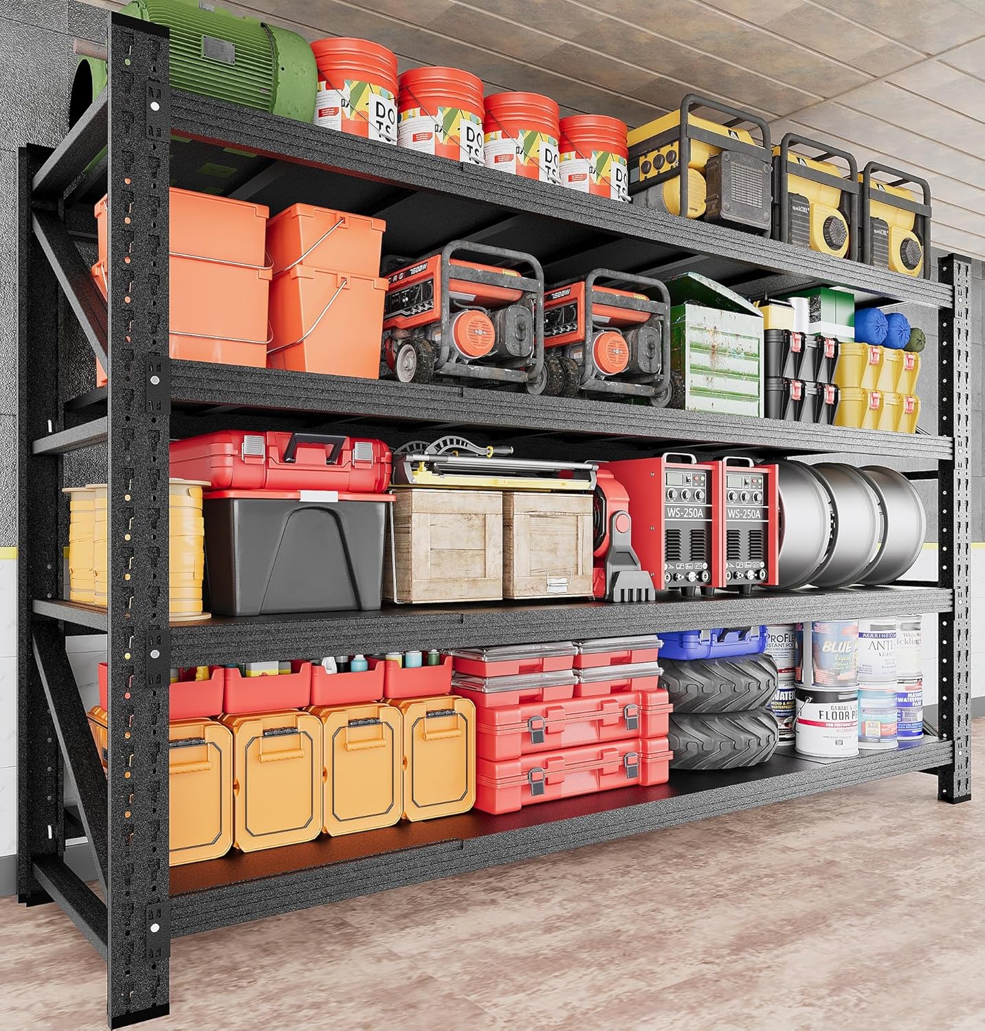 Regine Switzerland Heavy Duty Garage Shelving Unit - 5000LBS Capacity | Black Metal, 71.3"W x 24"D x 70"H