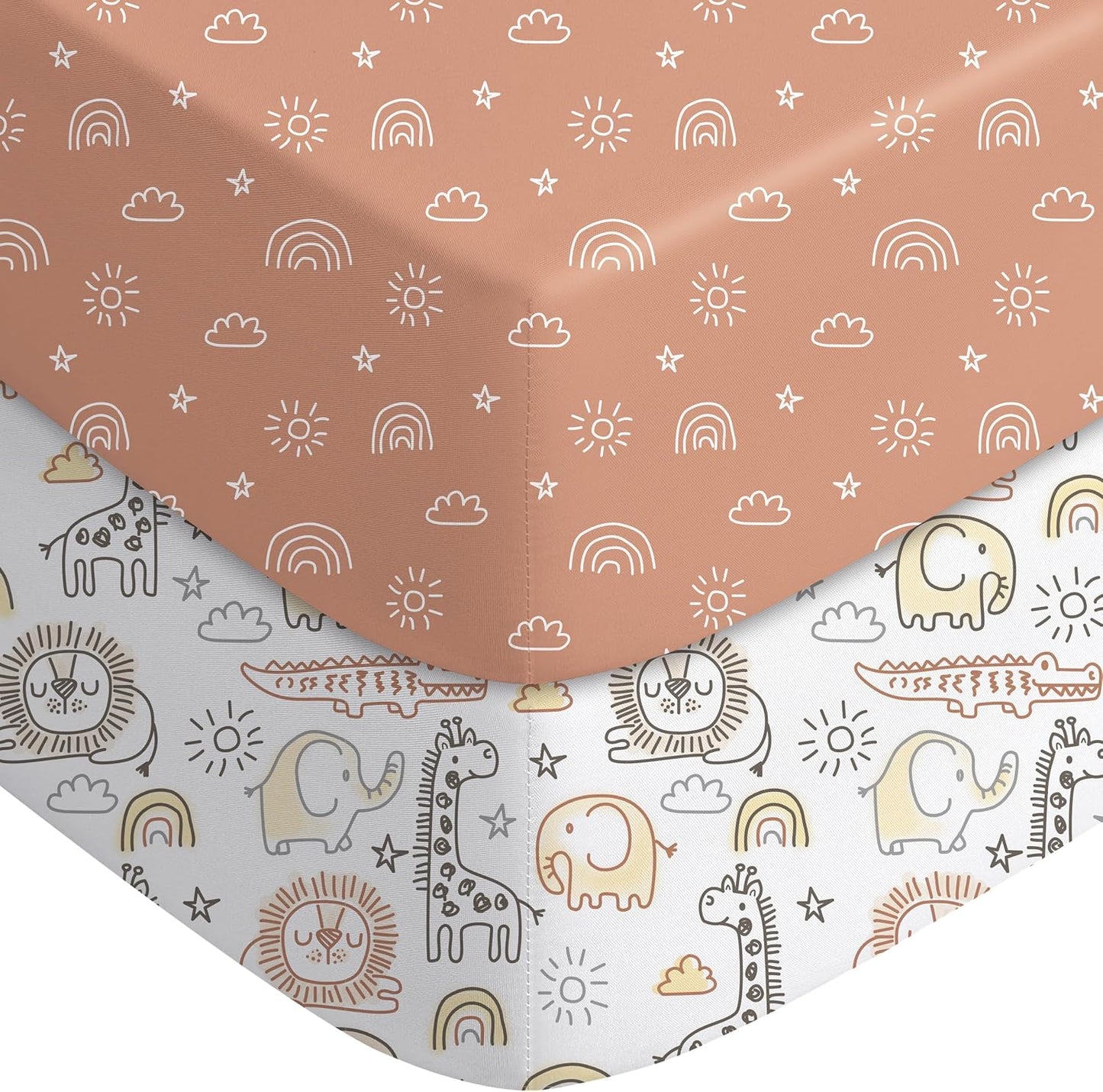 Yoofoss Baby Pack and Play Sheets - Ultra Soft 2-Pack Fitted Mini Crib Sheets | 38x26, Neutral Animal Design