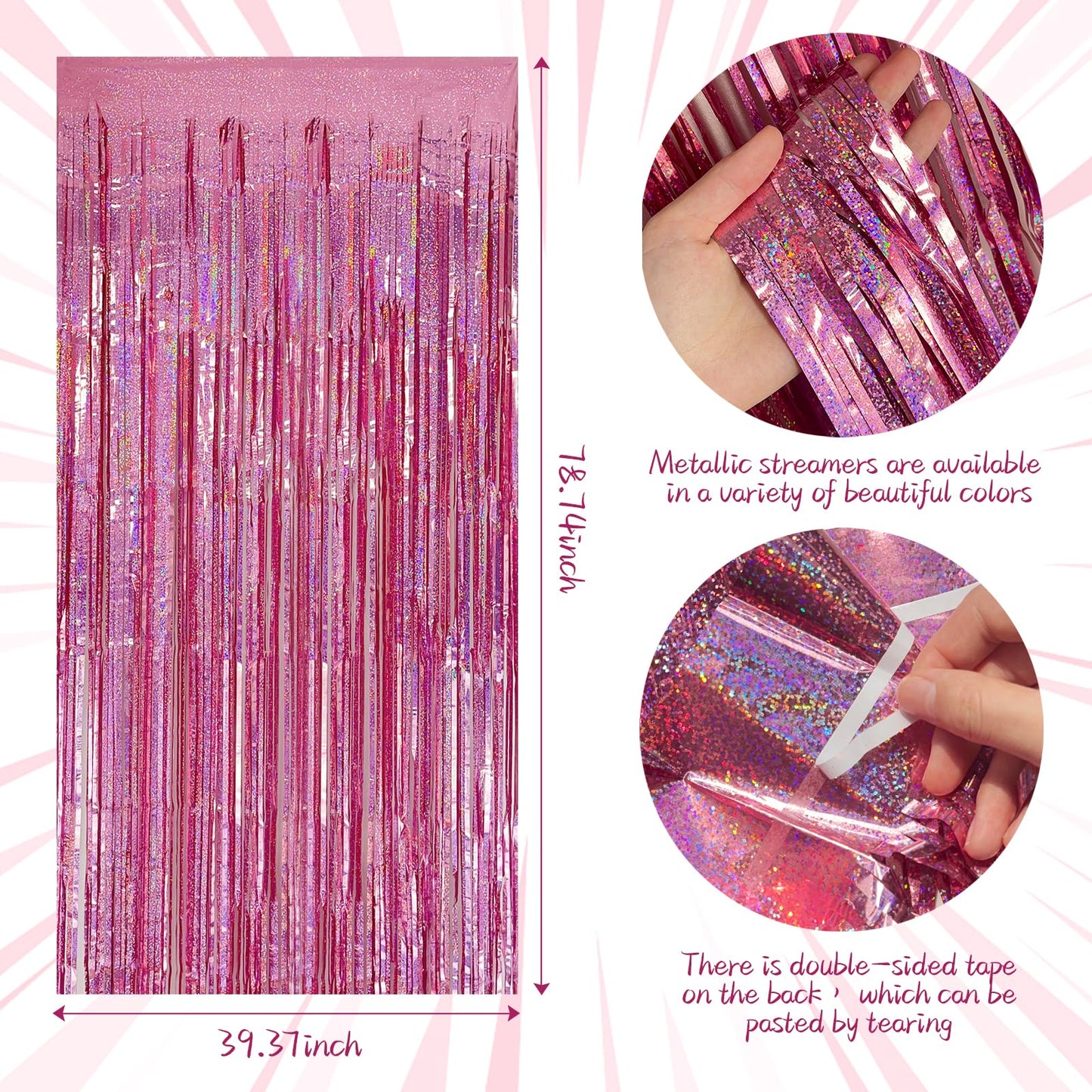 Tinsel Curtain Pink Birthday Party Decorations 2 Packs Glitter Foil Fringe Curtain Decor Streamers Photo Booth for Birthday Christmas Wedding Halloween Graduation