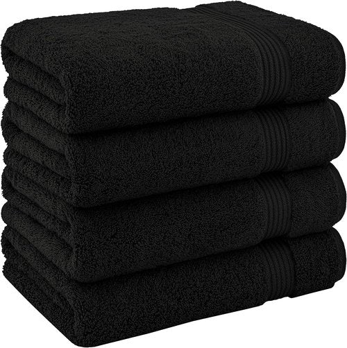 Cotton Paradise 4 Piece Turkish Bath Towel Set - 100% Cotton, Extra Large, Soft & Plush - Black