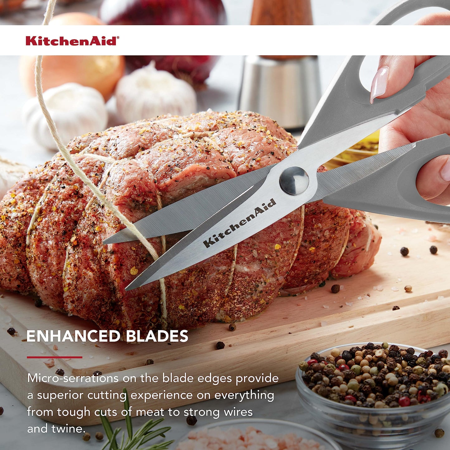 KitchenAid All Purpose Kitchen Shears with Protective Sheath Durable Stainless Steel Scissors, Dishwasher Safe, Soft Grip Comfort Handle, 8.72 Inch, Gray