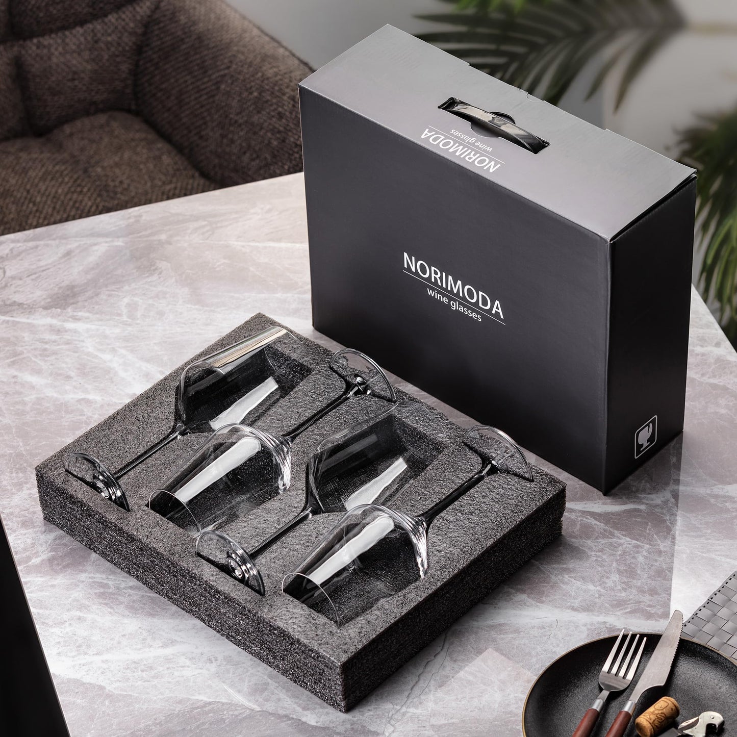 NORIMODA White Wine Glasses Set of 4, 14oz Lead-free Glassware With stem, Gift for Wine Lovers