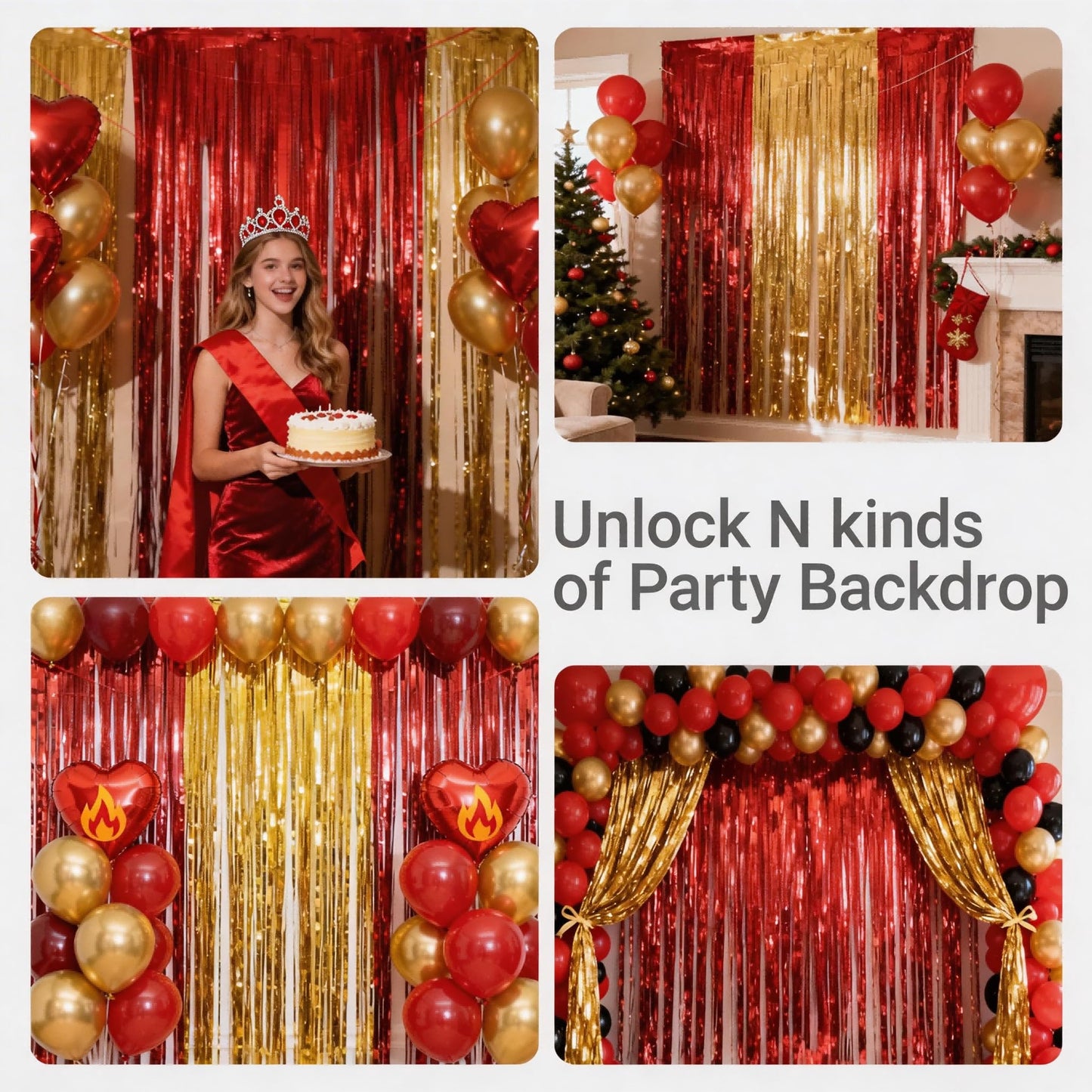 3 Packs Red Gold Foil Fringe Curtains Extra Wide 9.9ft for Birthday Party Tinsel Backdrop Movie Night Decor Farewell Party Streamer,Retirement Decorations, Backdrop for Graduations Each 3.3 x 6.5 ft