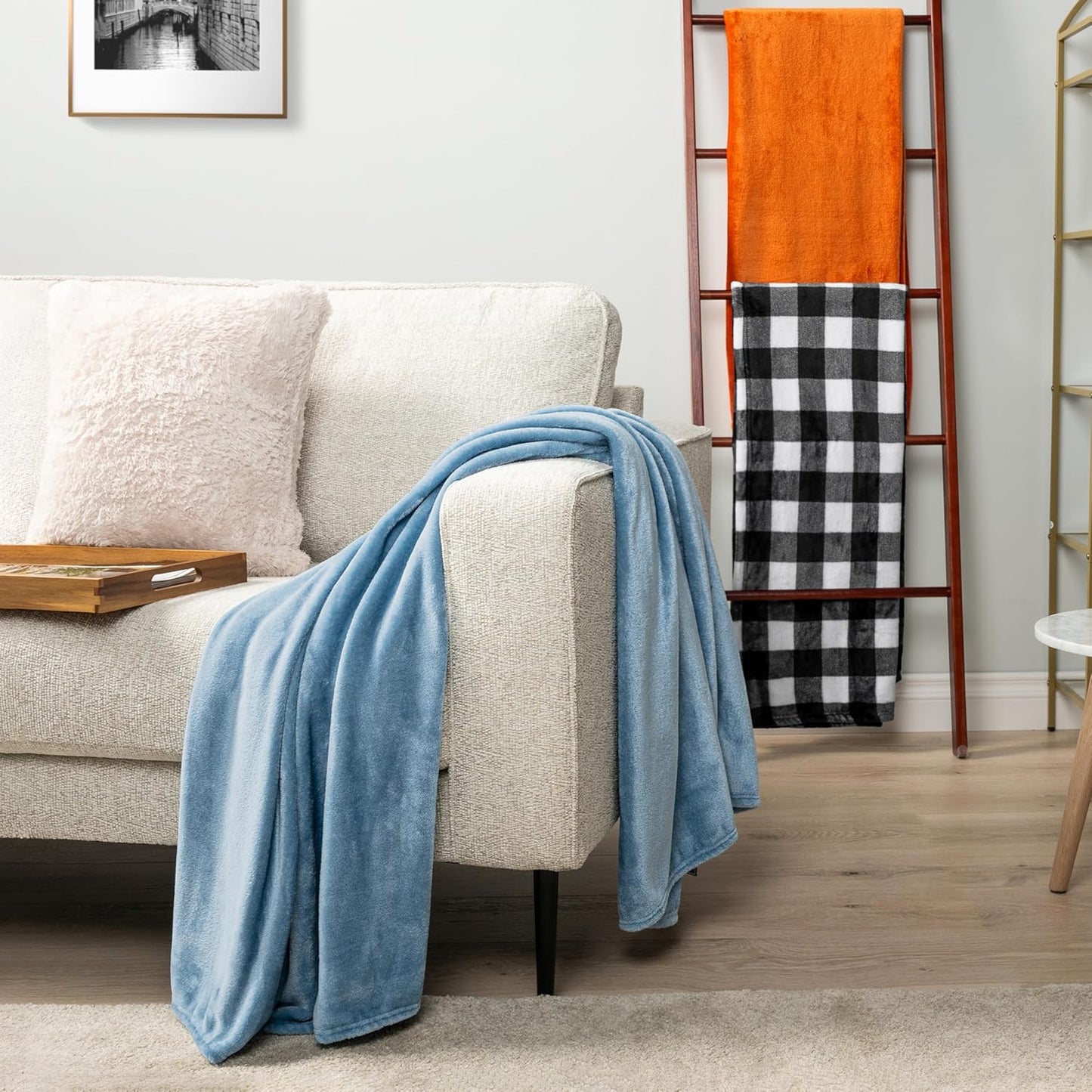 PAVILIA Dusty Blue Fleece Throw Blanket - Super Soft Flannel Sofa Blanket | Cozy 50x60" Plush Gift