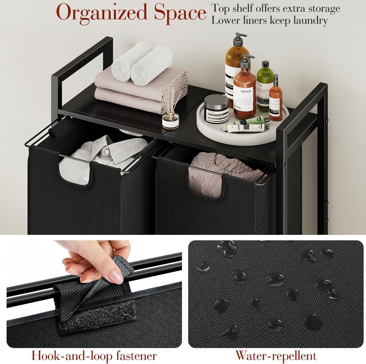 Kitstorack Laundry Hamper Organizer - 2 Pull-Out Bags & Shelf for Easy Sorting | 44.5L Capacity