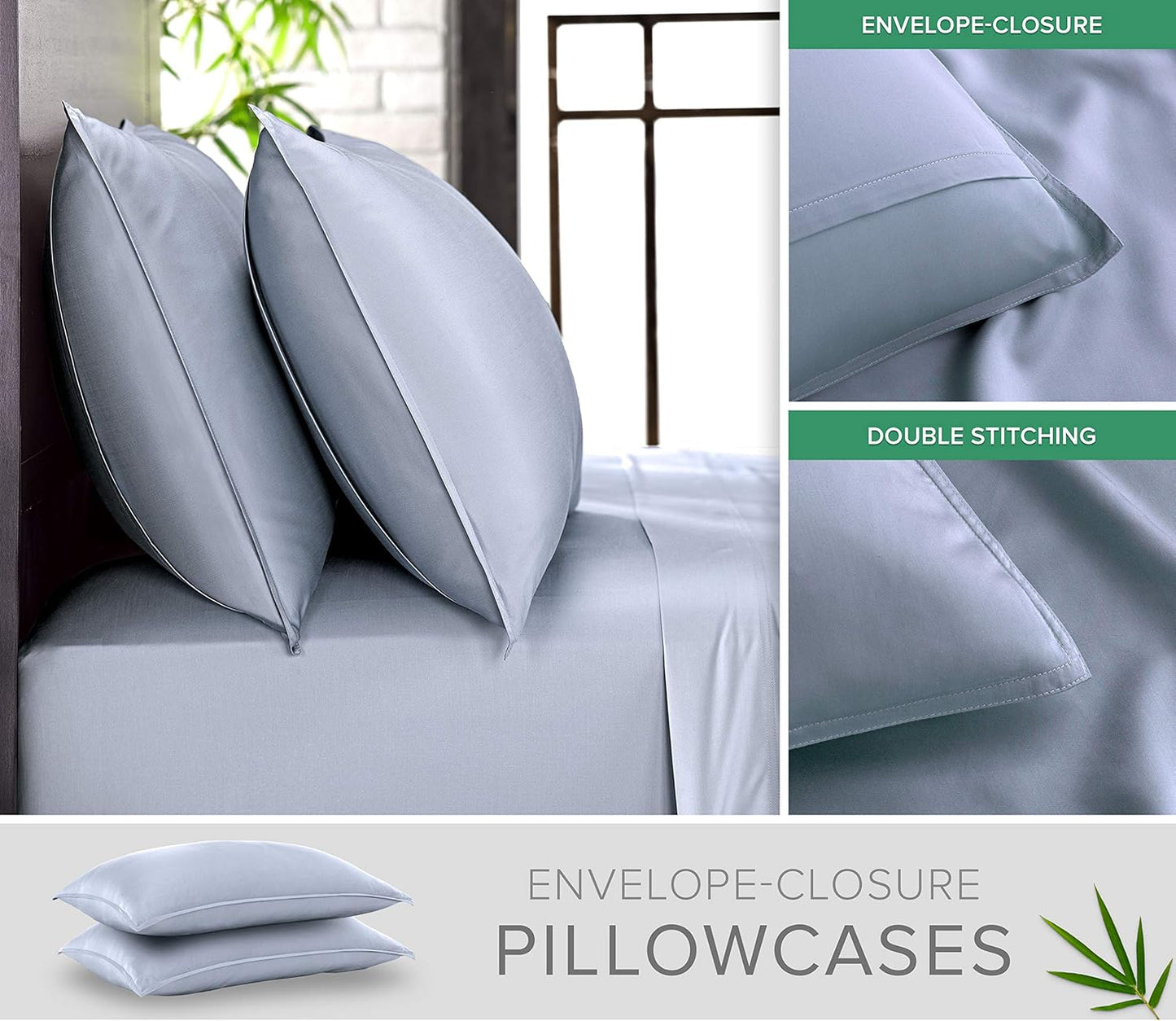 Pure Bamboo Full Bed Sheet Set - 100% Organic Viscose, Luxuriously Soft & Cooling, Sterling Blue