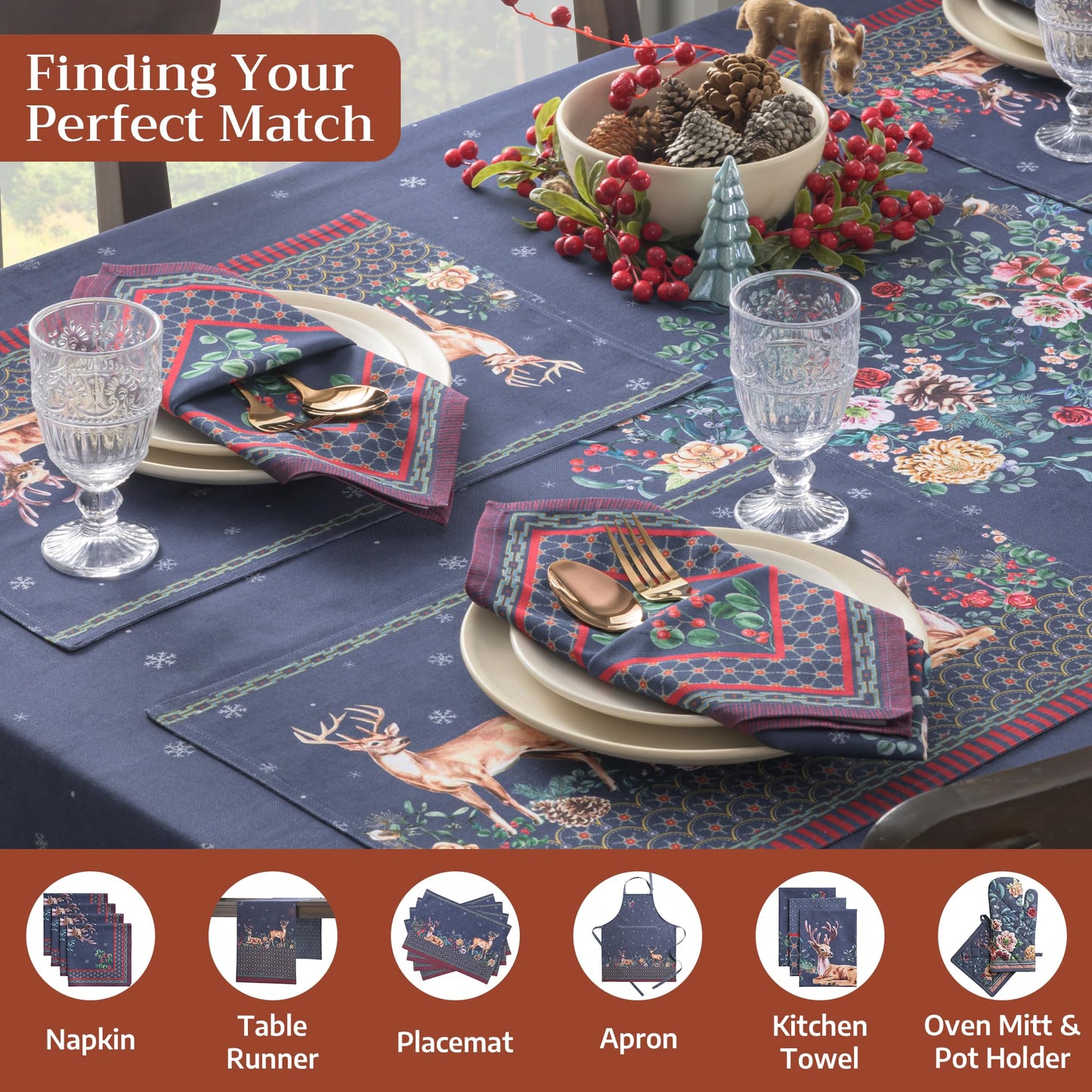 Maison d' Hermine Table Cloth Rectangle Table 100% Cotton 60 x 120 Inches Fall Tablecloth Reusable Everyday Use for Thanksgiving Christmas Decorations Dining Farmhouse Party (Christmas Joy)