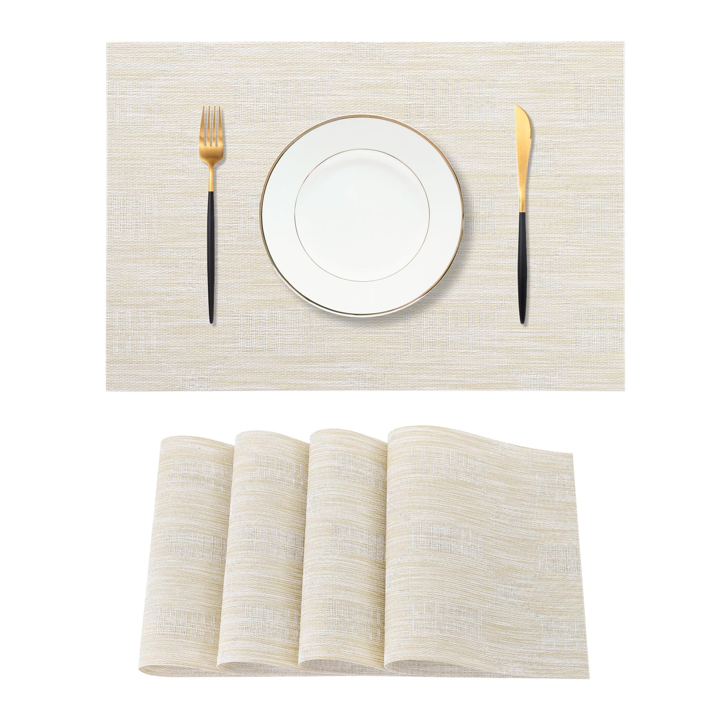 Leetaltree Wheat Placemats Set of 4 - Heat Resistant Non-Slip Place mats for Dining Table, Washable Durable PVC Vinyl Woven Table Mats（Wheat, 4）