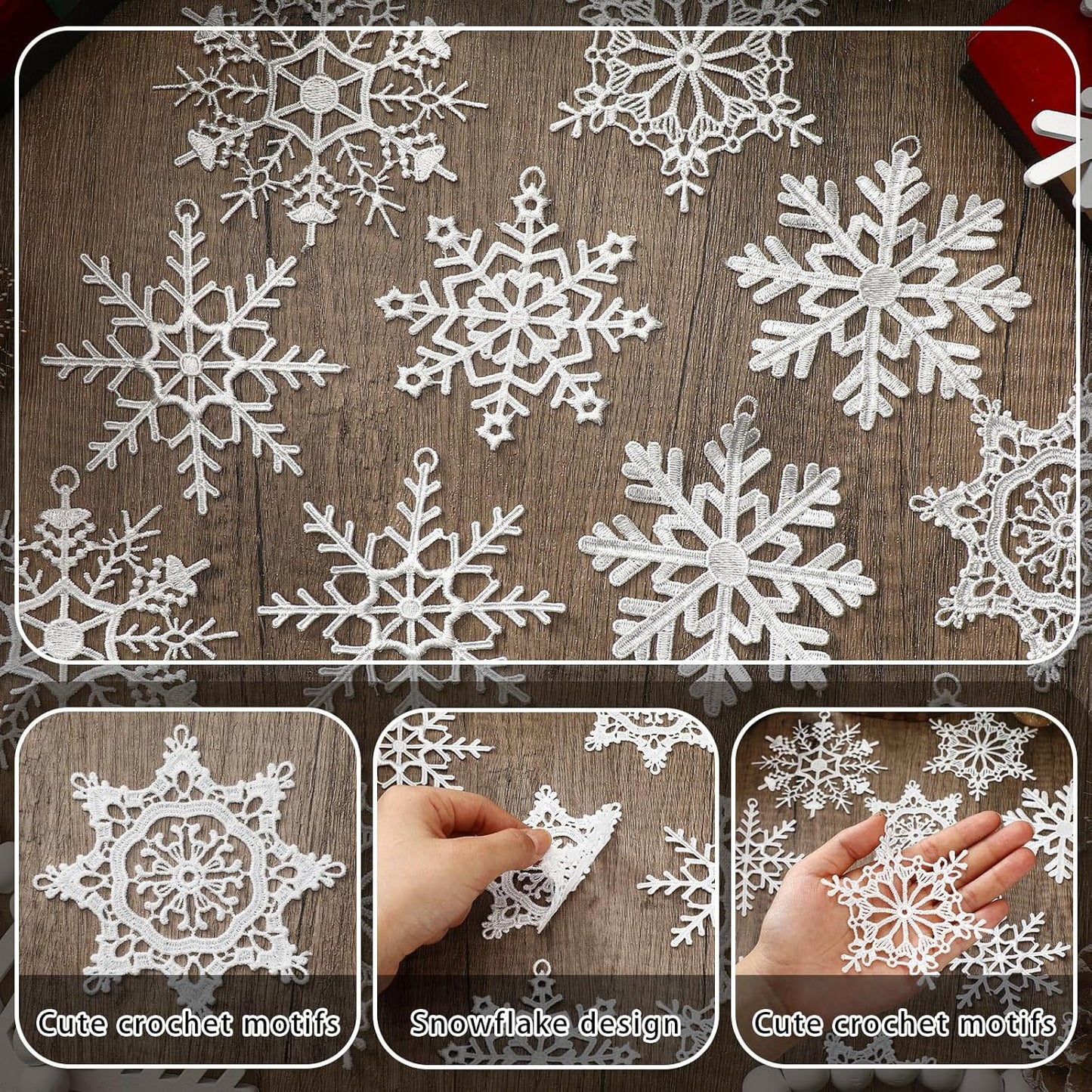 Lunmon Crochet Snowflake Ornaments - 48 Pcs Winter Hanging Decor for Christmas Tree & Holiday Parties | 6 Unique Styles