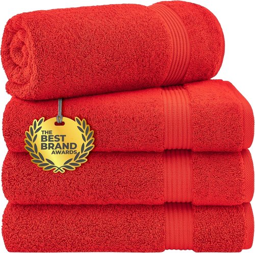 Cotton Paradise 4-Piece Turkish Bath Towels Set - 100% Cotton Extra Large Plush Red Towels