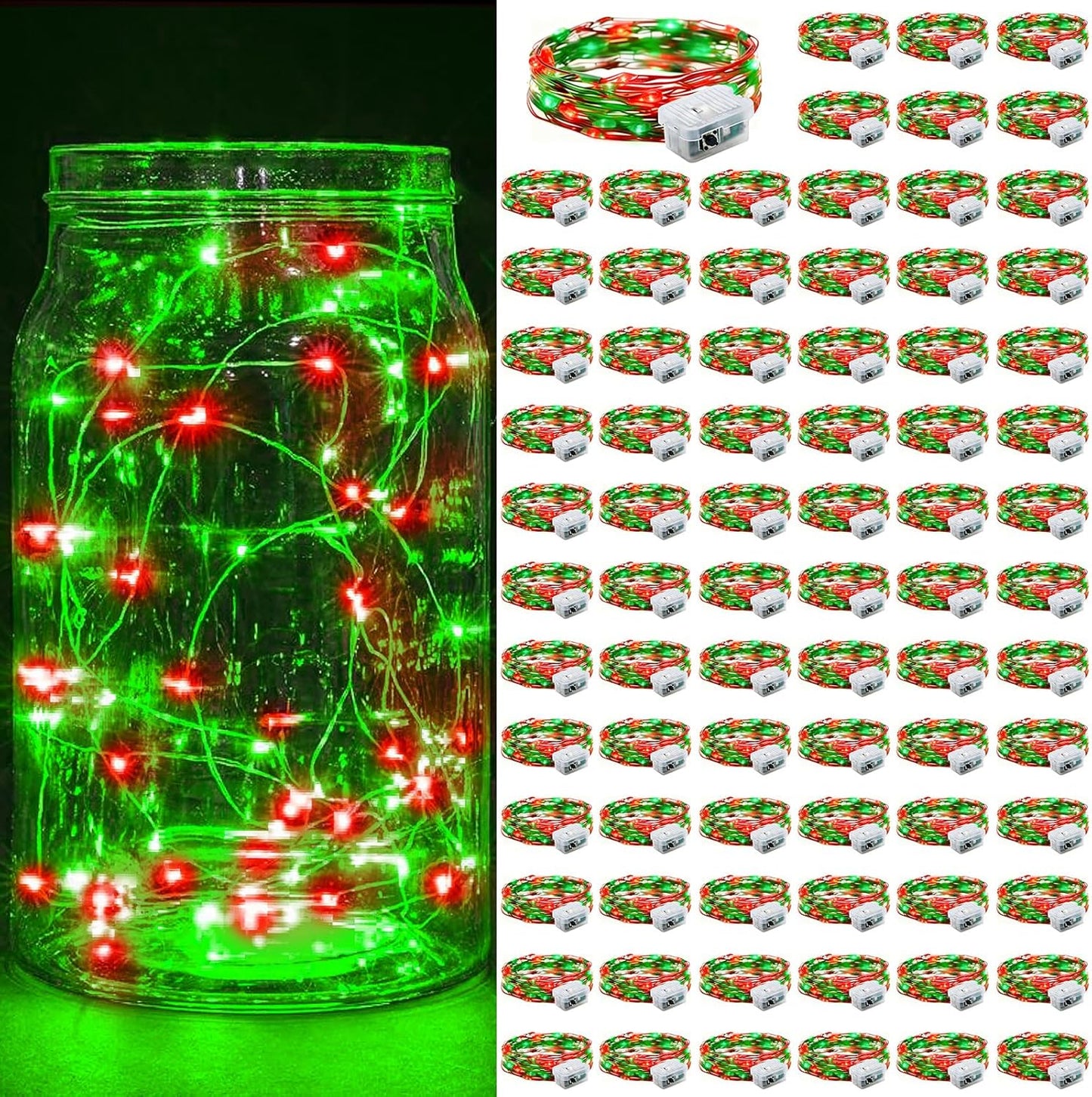Skiennix 100 Pack Fairy Lights - 7Ft 20 LED Twinkle String Lights | Battery Operated & Waterproof for Parties, Weddings, Christmas, & Valentine's Day - Red & Green