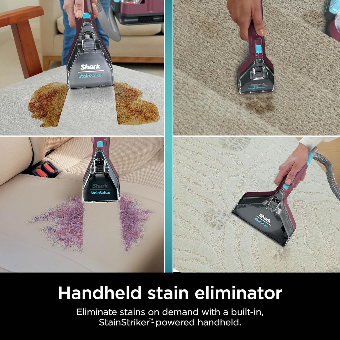Shark Carpet Cleaner Machine - Portable Upholstery Stain Remover with 2 Solutions & 3 Tools | Ideal for Pet Hair, Burgundy