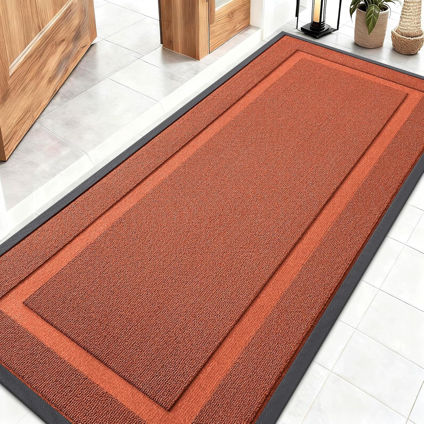 OLANLY Waterproof Front Door Mat - All-Season Indoor/Outdoor Doormat, Easy Clean, 59x23, Vermillion Red