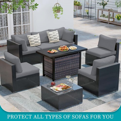 BIETYONE 12-Piece Stretch Patio Cushion Covers - Washable Outdoor Couch Slipcovers | Grey