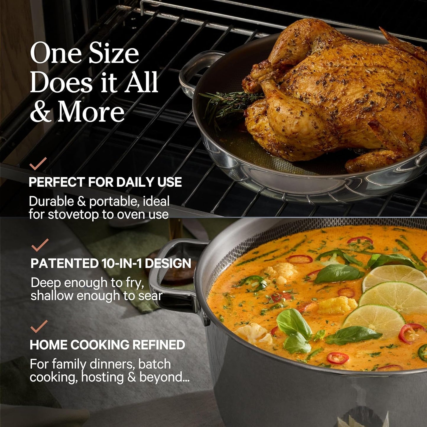 Our Place Titanium Pro Cookware Duo - Always Pan Pro & Perfect Pot Pro | Nonstick, Tri-Ply Titanium & Stainless Steel | Oven Safe Up to 1000°F | Chrome Finish