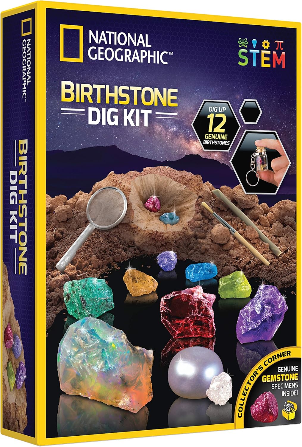 National Geographic Birthstone Dig Kit - Discover 12 Genuine Birthstones Including Diamond, Ruby, & Sapphire | Educational Science Kit