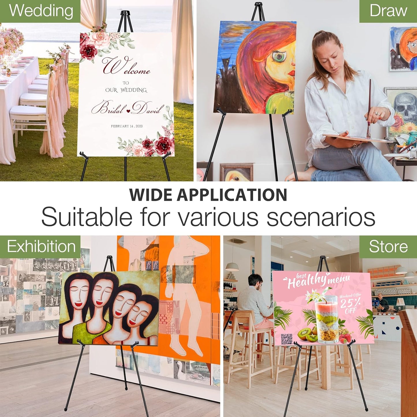 Regine Switzerland 63" Adjustable Metal Easel Stand - Perfect for Wedding Sign Display & Art