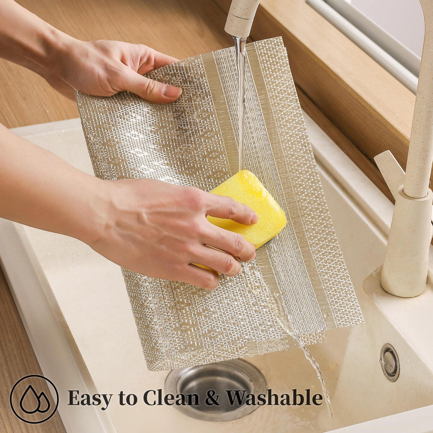 Leetaltree Stardust Yellow Placemats Set of 4 - Heat Resistant Non-Slip Place mats for Dining Table, Washable Durable PVC Vinyl Woven Table Mats（Stardust Yellow, 4）