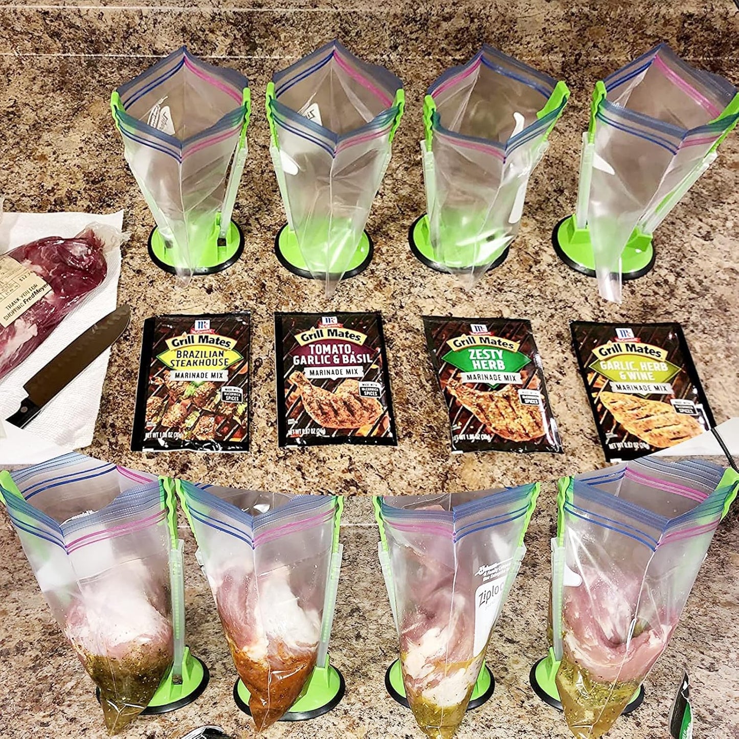 Ruibo Baggy Rack Holder - Meal Prep & Ziplock Bag Stand, Plastic Freezer Bag Holders, Green, Pack of 4