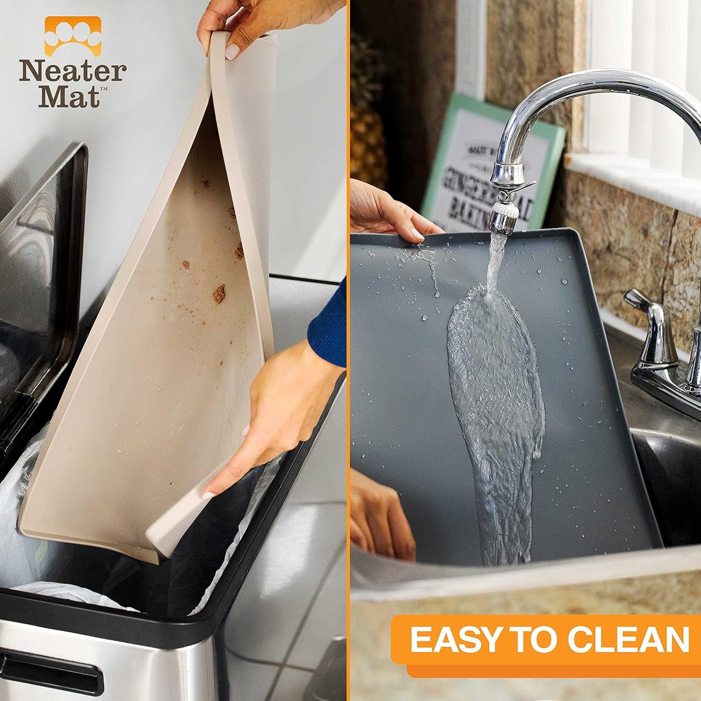 Neater Pet Brands Cat & Dog Food Mat - Waterproof BPA-Free Silicone with Raised Edge | 19" x 12", Gunmetal Grey
