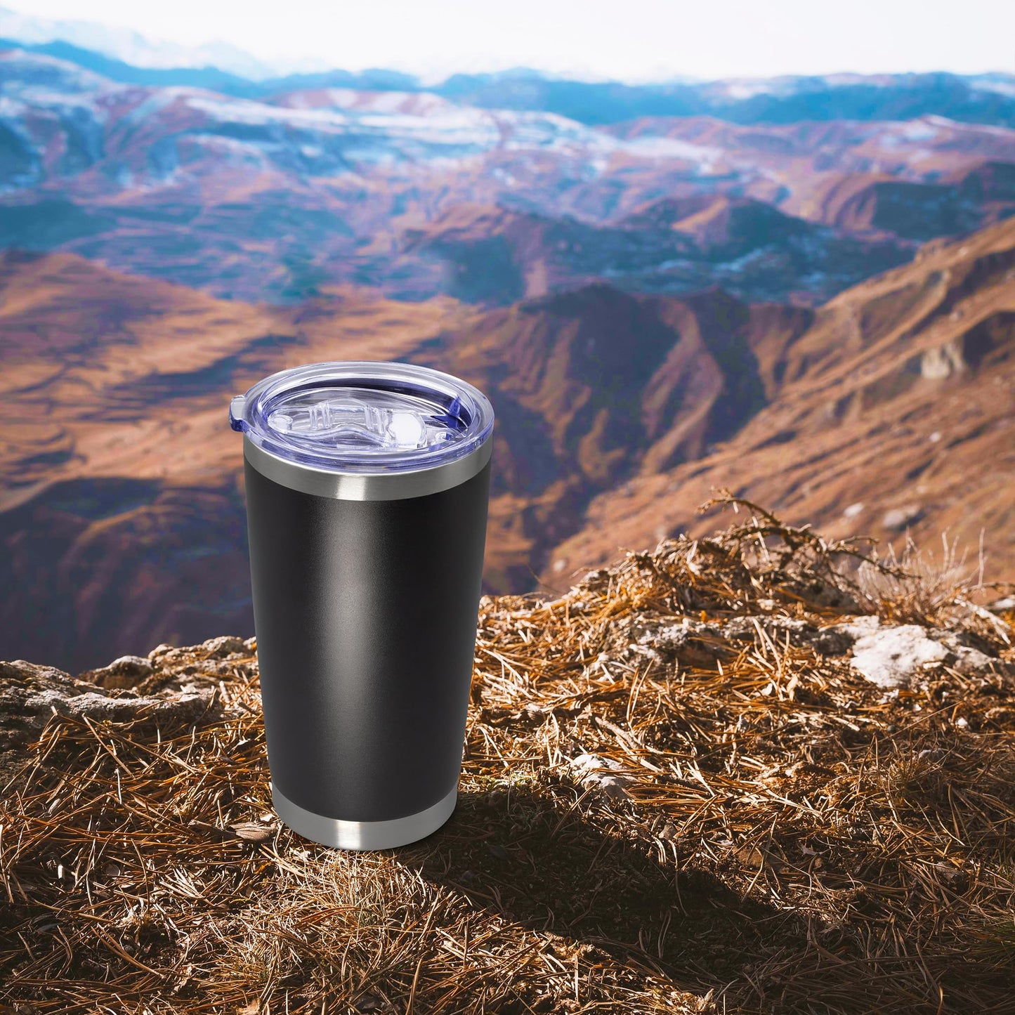 AEPDTD 20 oz Tumbler Coffee Travel Tumblers Bulk with Lid Stainless Steel Double Wall Vacuum Insulated Mug Powder Coated Cups fit Car Cupholder for Hot and Cold - Black, 4Pack