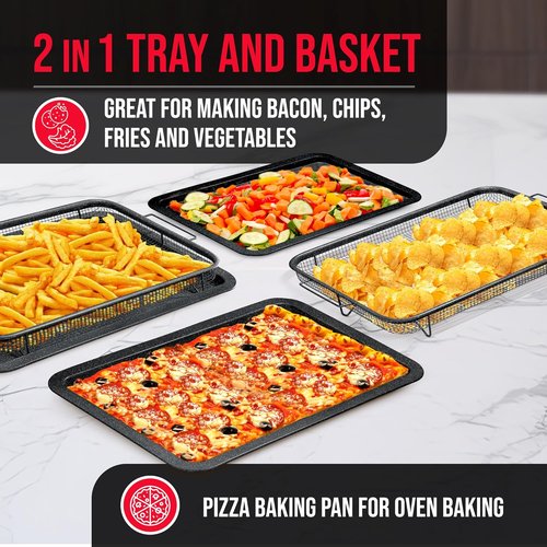 Bakken Swiss Crisper Tray - 2-Piece Non-Stick Set with Gray Marble Coating | Large Design for Healthier Cooking