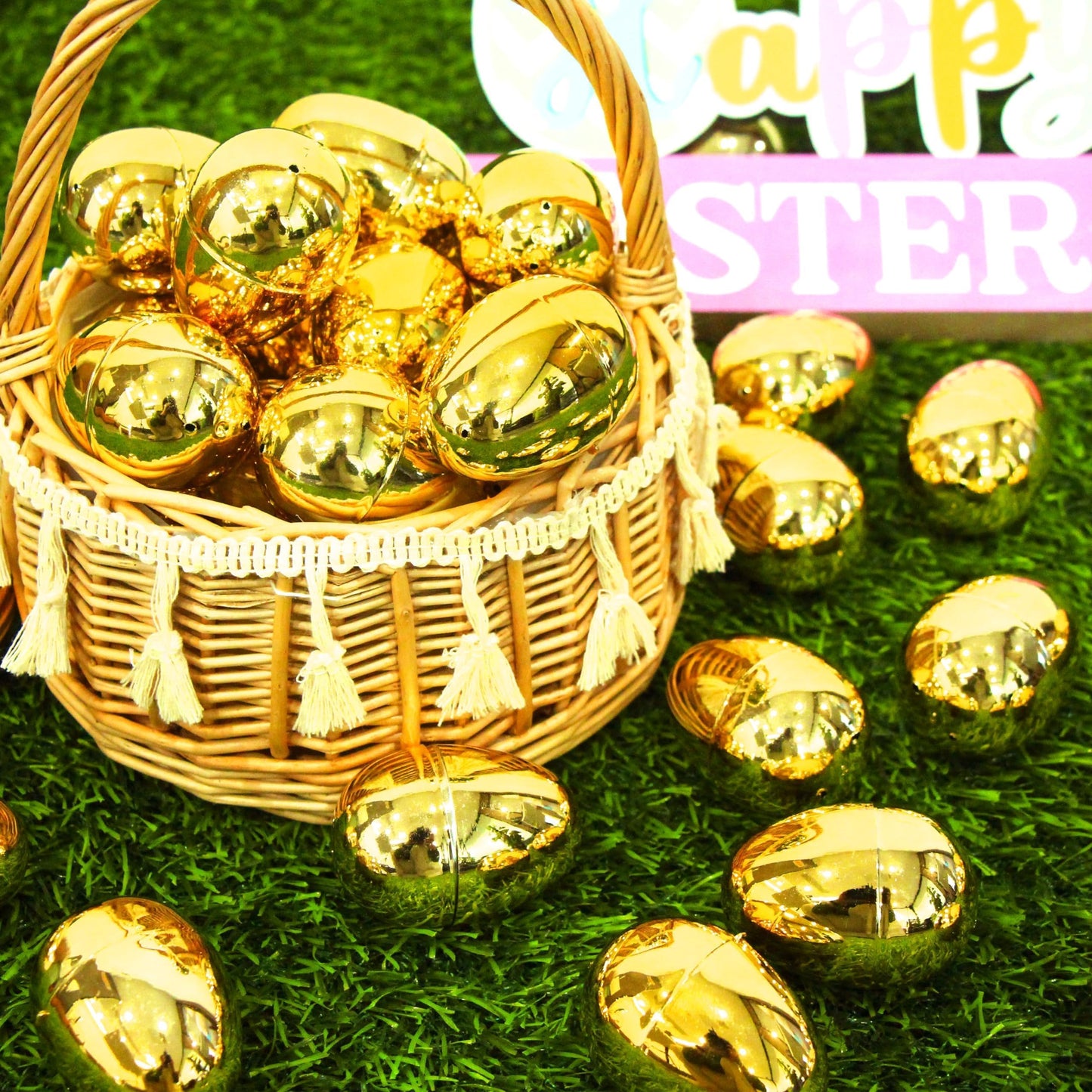 OCTERIC 36Pcs Easter Eggs Bulk, 2.3" Fillable Shiny Golden Metallic Plastic Easter Eggs Empty for Easter Hunt, Easter Basket Stuffers, Party Favor, Classroom Prize Supplies