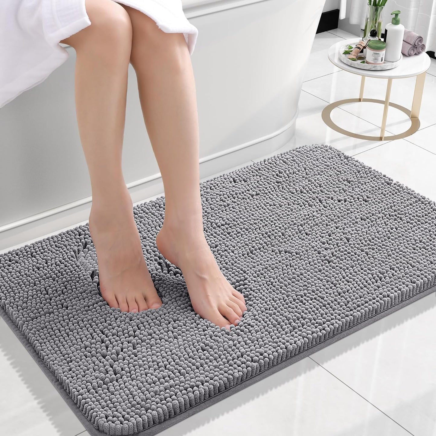OLANLY Bath Rugs - Extra Soft Chenille Mats with Rubber Backing | Quick Dry, Machine Washable, 24x16, Grey