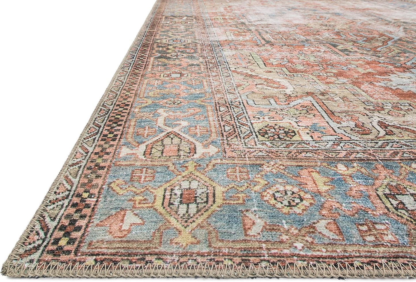 Loloi Loren Collection Area Rug - Terracotta/Sky Design | 7'6" x 9'6" Size for Stylish Spaces