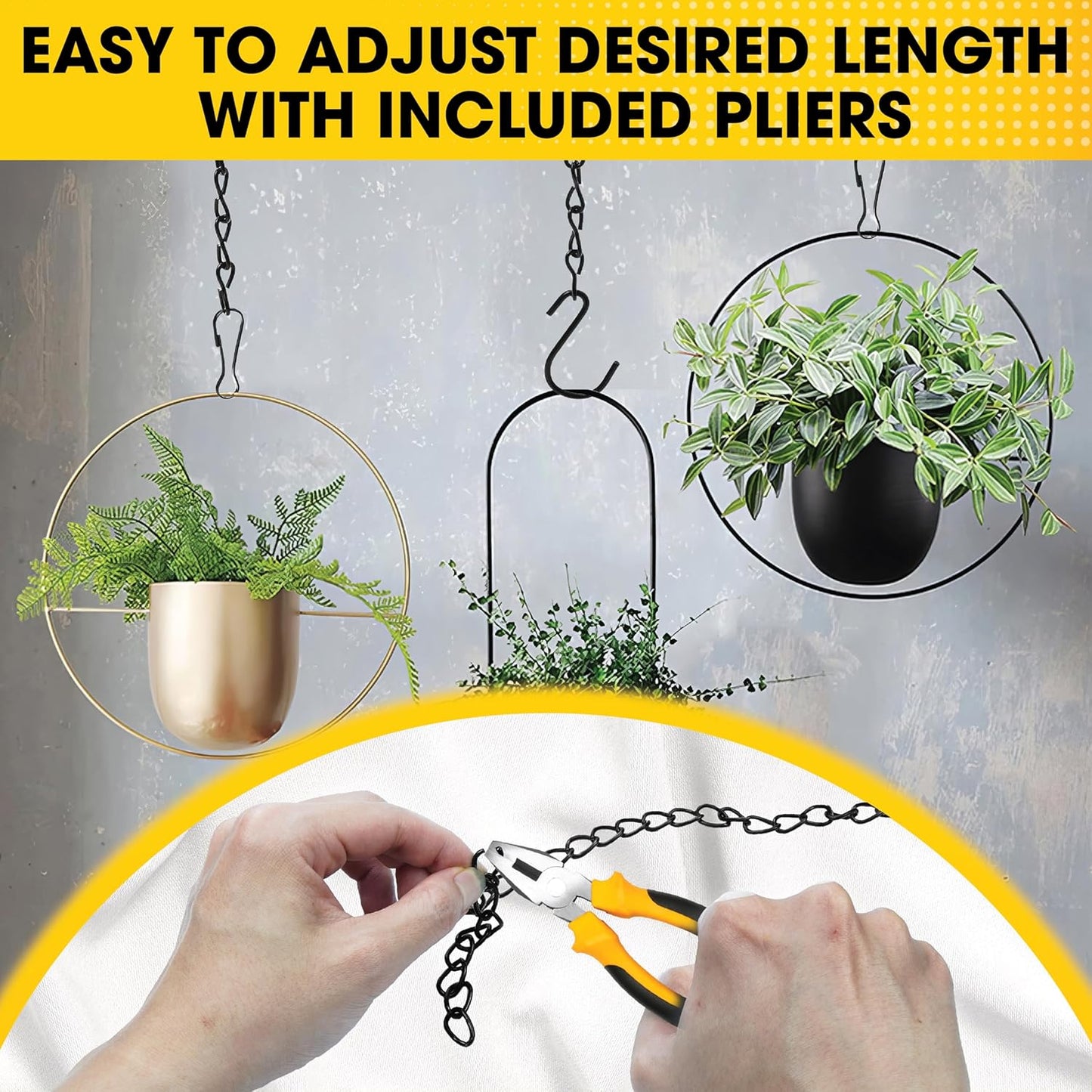 Skiennix 50FT Black Steel Hanging Chain - Durable, Rust-Resistant, 20LBS Capacity for Bird Feeders & Planters