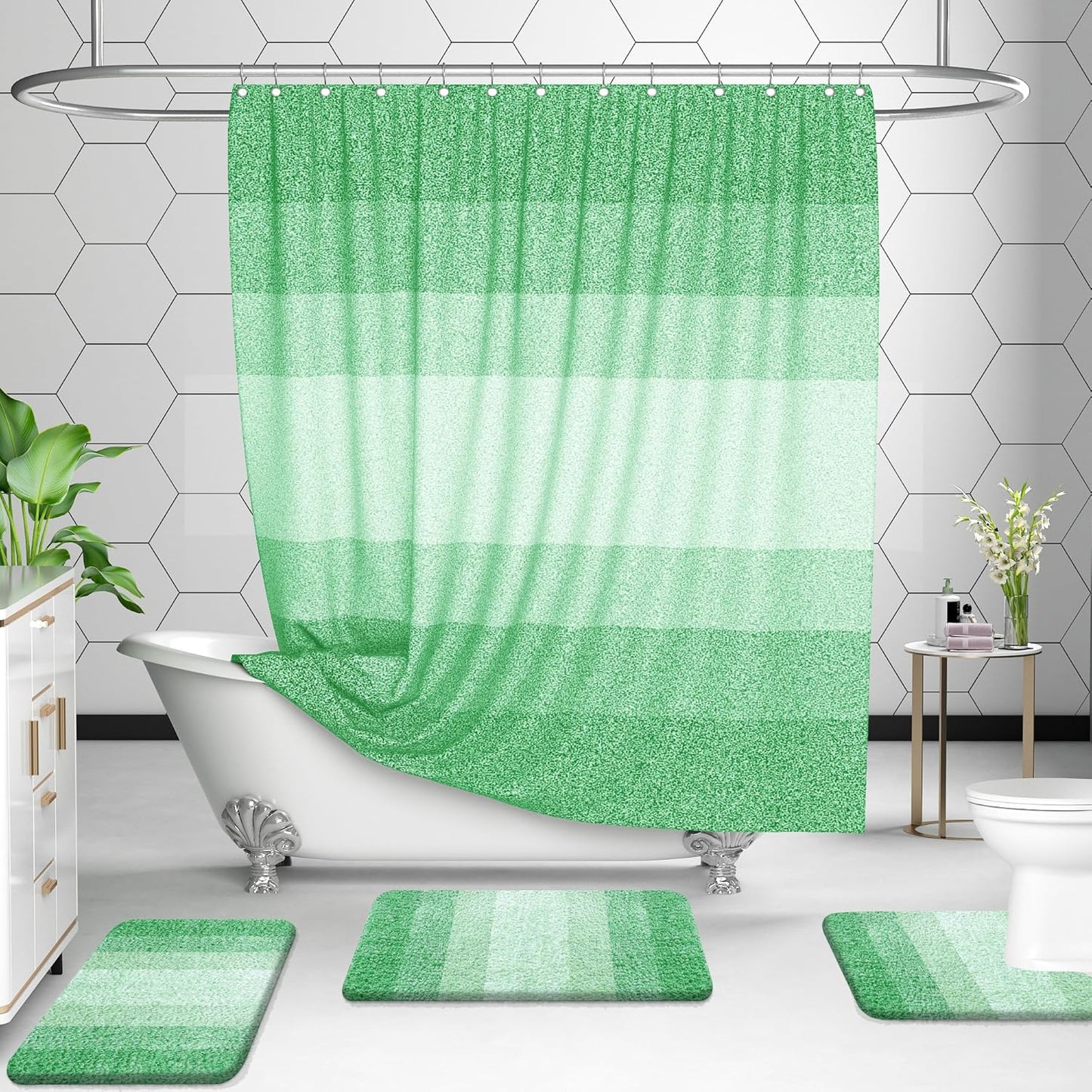 OLANLY Luxury U-Shaped Toilet Rugs - Extra Soft, Absorbent Microfiber Bath Mat | 24x20, Non-Slip Green