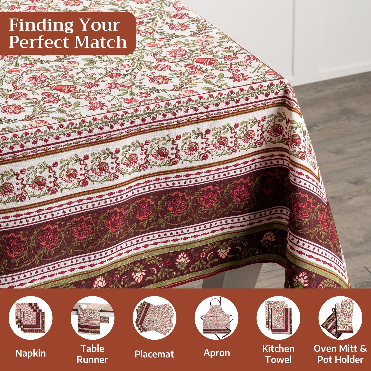 Maison d' Hermine Table Cloth Square Table 100% Cotton 54 x 54 Inches Fall Tablecloth Reusable Everyday Use for Thanksgiving Christmas Decorations Dining Farmhouse Party (Reveillon Au Jardin)