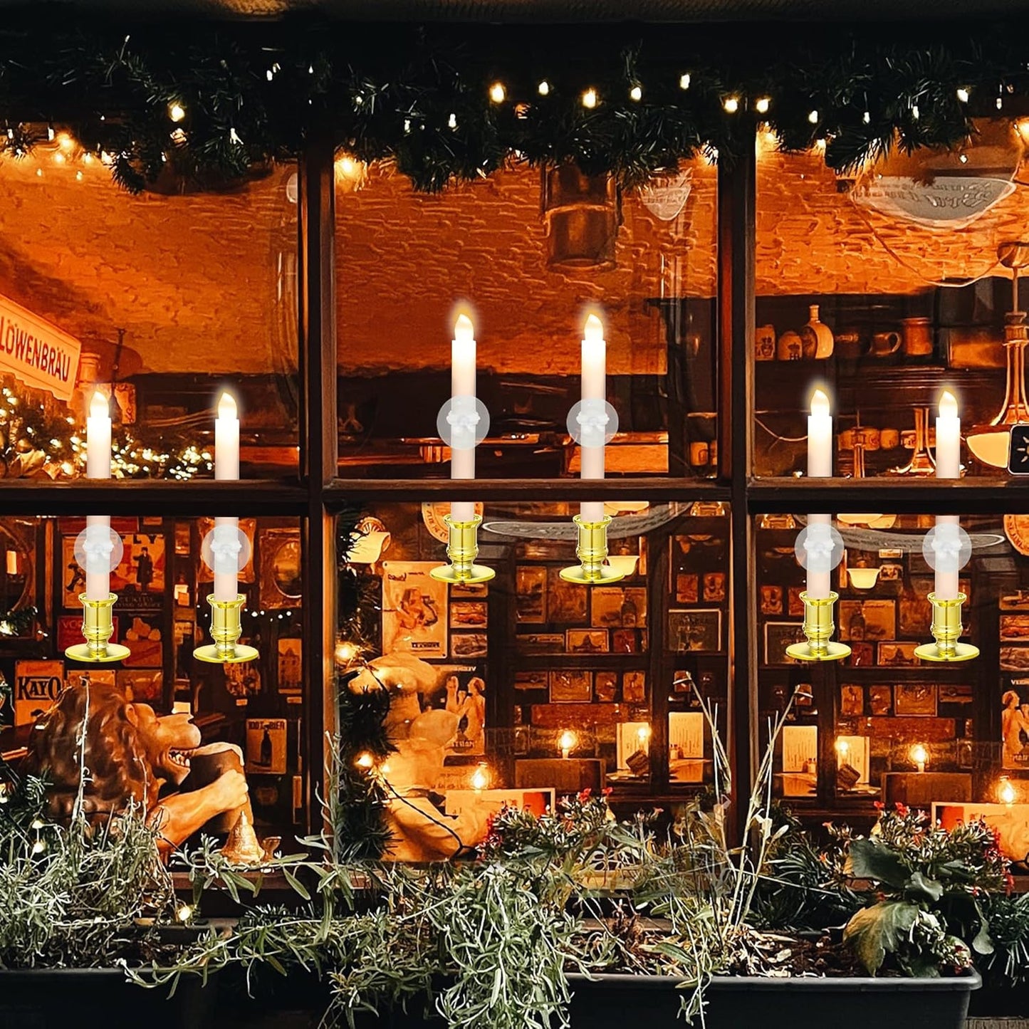 YAUNGEL Flameless Christmas Window Candles - 6 Pack Battery Operated Taper Lights with Timer & Remote