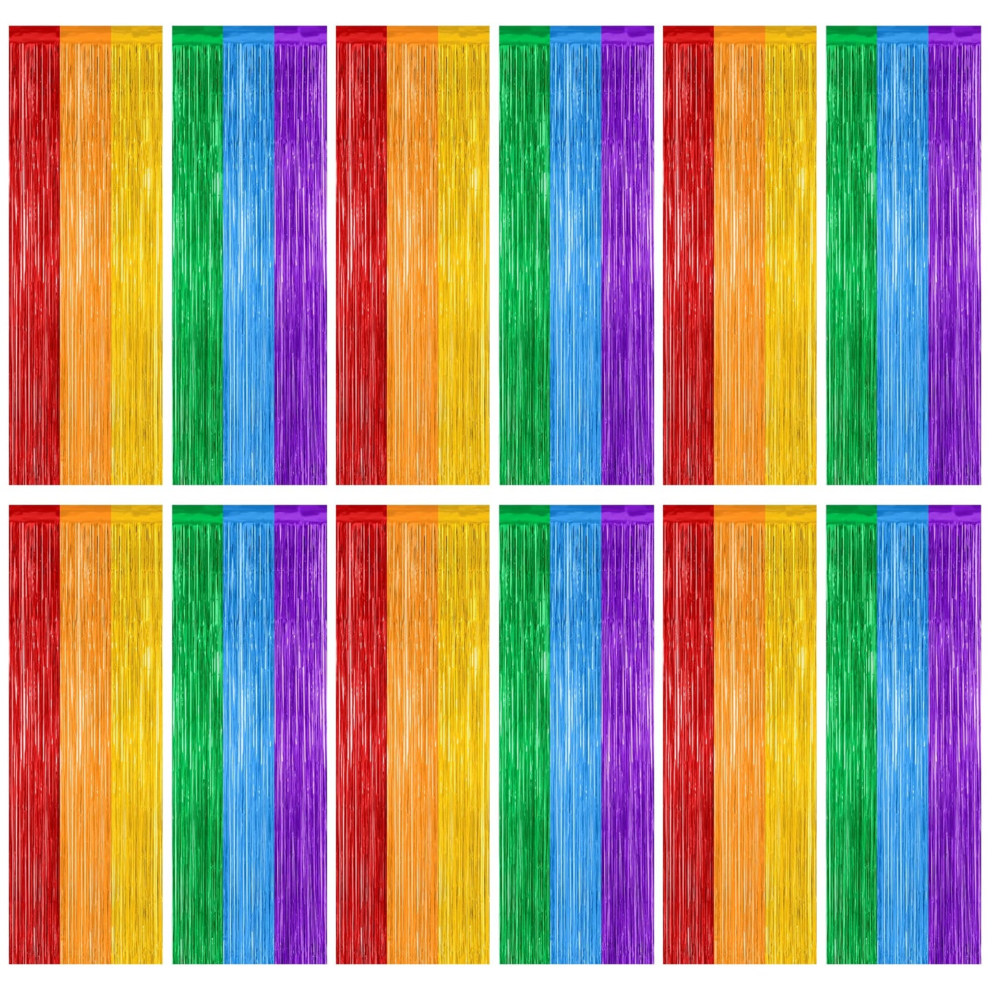 12 Pack Rainbow Backdrop, 3.28 FT x 7.05 FT Pride Decorations, Metallic Fringe Curtains Party Streamer Tinsel Backdrop, Rainbow Foil Curtains Birthday Party Decor Photo Booth Props